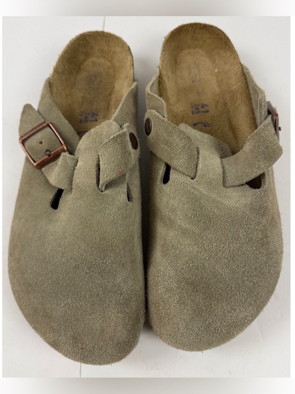 Birkenstock Boston Suede Taupe Soft Footbed Clogs size 41